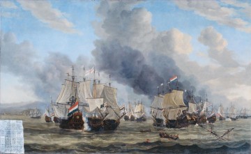 Landscapes Painting - Reinier Nooms De zeeslag bij Livorno Naval Battles